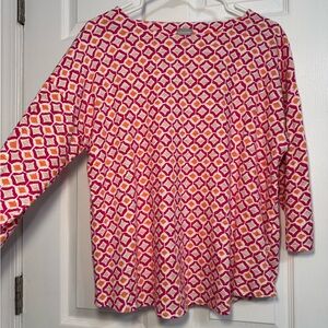 Chico's Pink Orange Geometric 3/4 Sleeve Top shirt Cotton Blend Pullover Size‎ 2